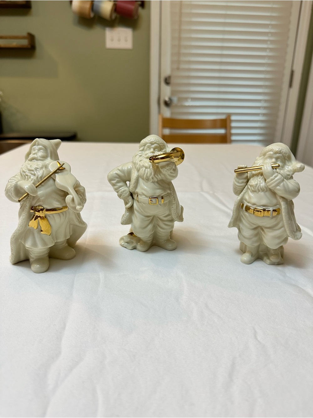Vintage Lenox Christmas Music Santa Set Horn Violin Flute Ivory Gold Figurine